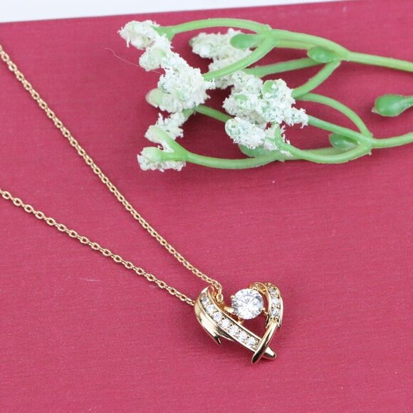 "Rose Gold Heart Pendant Necklace with Sparkling Stone Accents, XPBL0870 - Picture 12 of 13